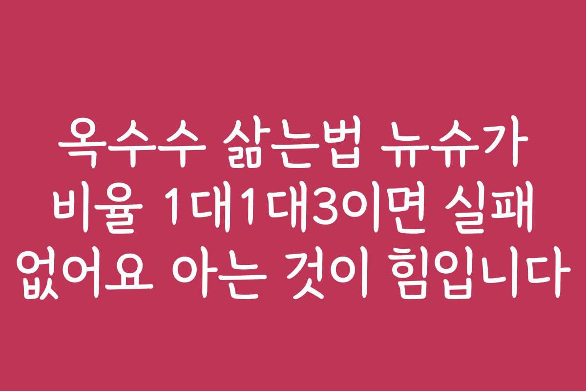 옥수수 삶는법 뉴슈가 비율 1대1대3이면 실패 없어요 아는 것이 힘입니다