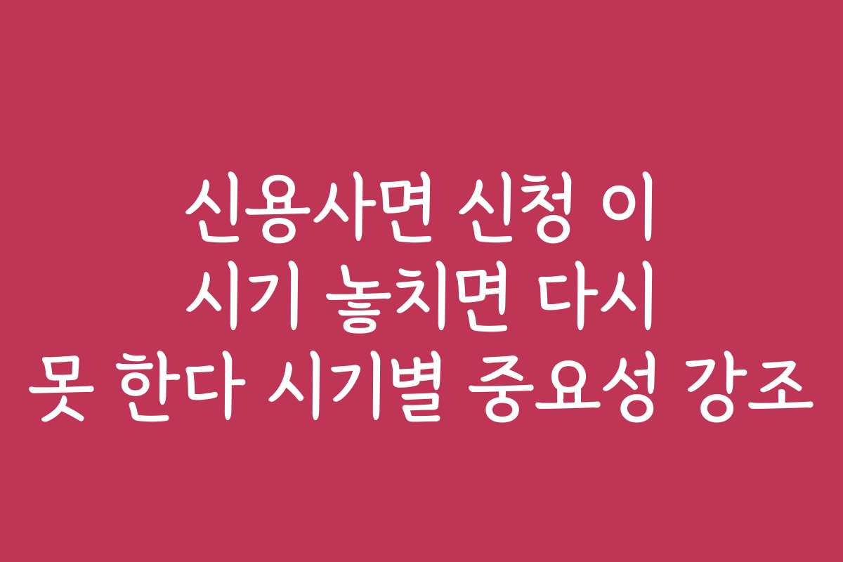 신용사면 신청 이 시기 놓치면 다시 못 한다 시기별 중요성 강조