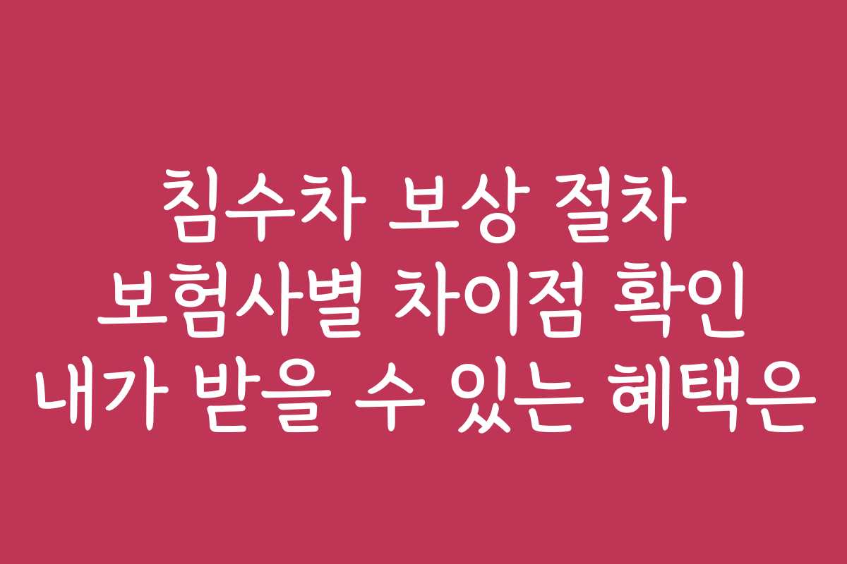 침수차 보상 절차 보험사별 차이점 확인 내가 받을 수 있는 혜택은