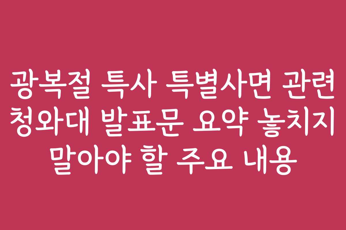 광복절 특사 특별사면 관련 청와대 발표문 요약 놓치지 말아야 할 주요 내용