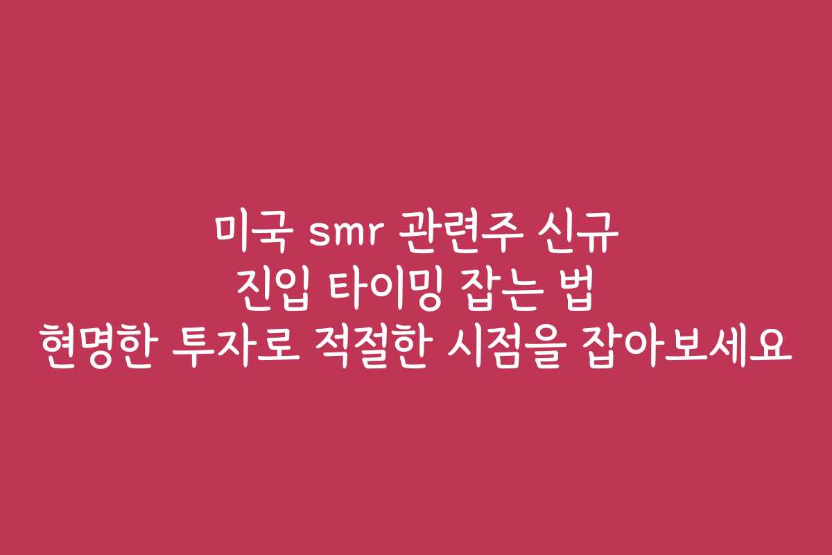미국 smr 관련주 신규 진입 타이밍 잡는 법 현명한 투자로 적절한 시점을 잡아보세요