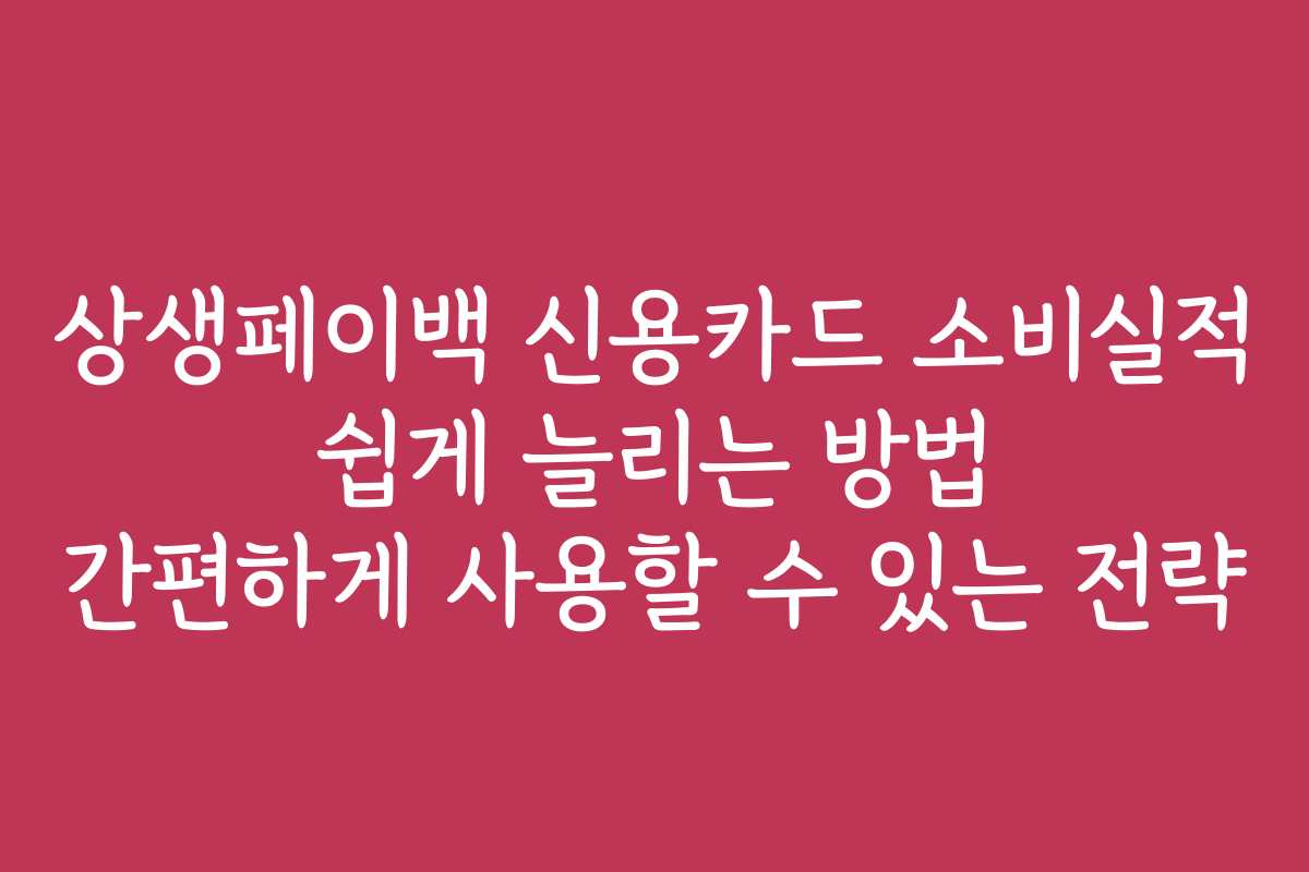 상생페이백 신용카드 소비실적 쉽게 늘리는 방법 간편하게 사용할 수 있는 전략