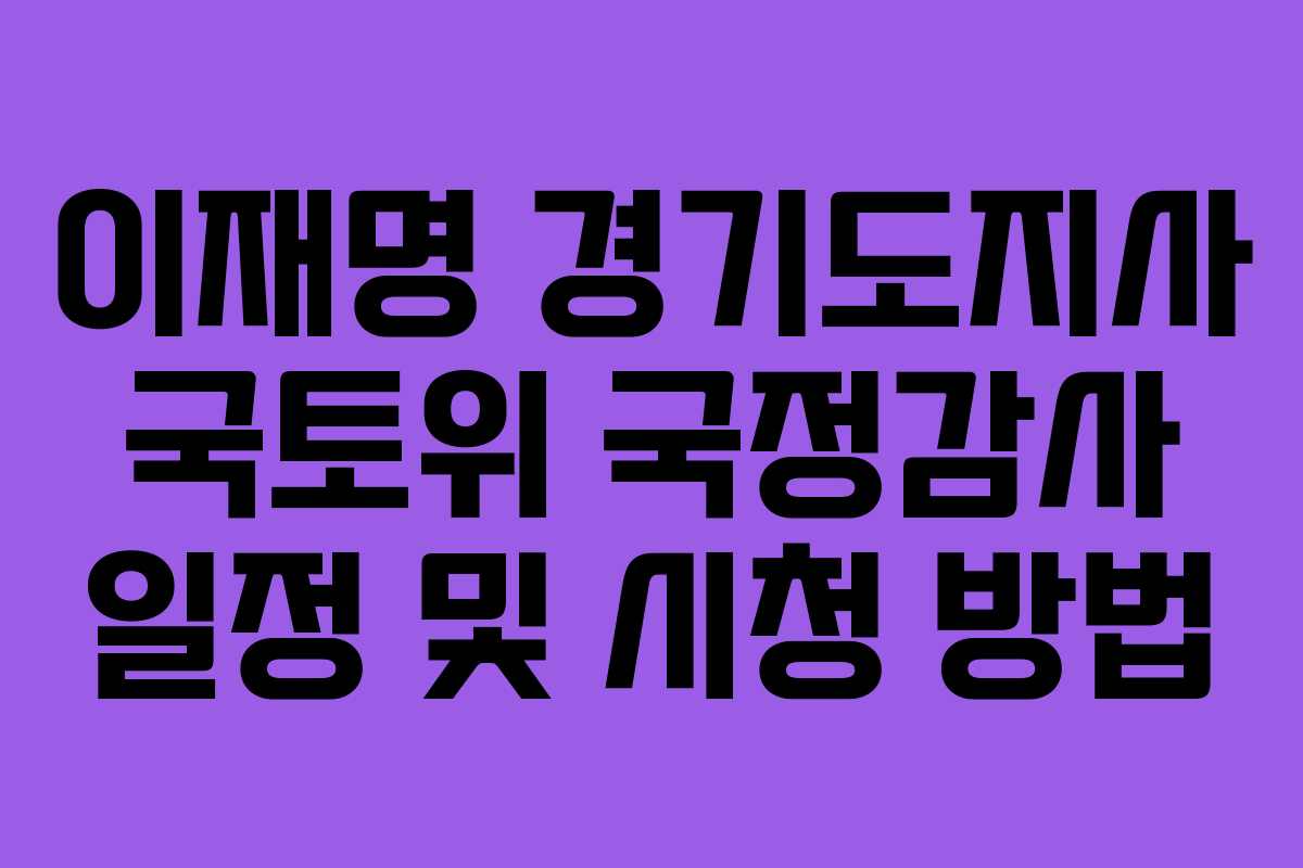 이재명 경기도지사 국토위 국정감사 일정 및 시청 방법