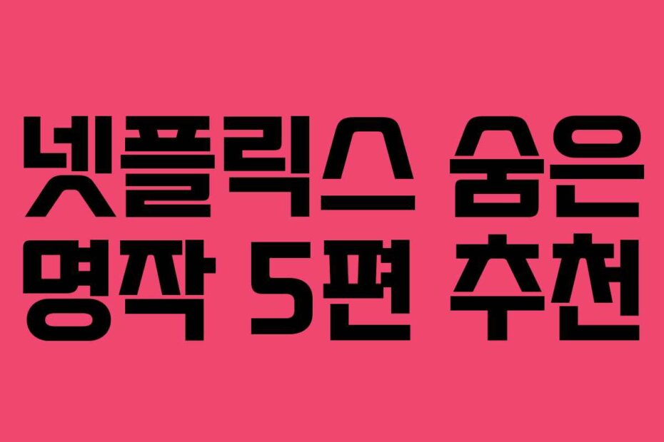 넷플릭스 숨은 명작 5편 추천