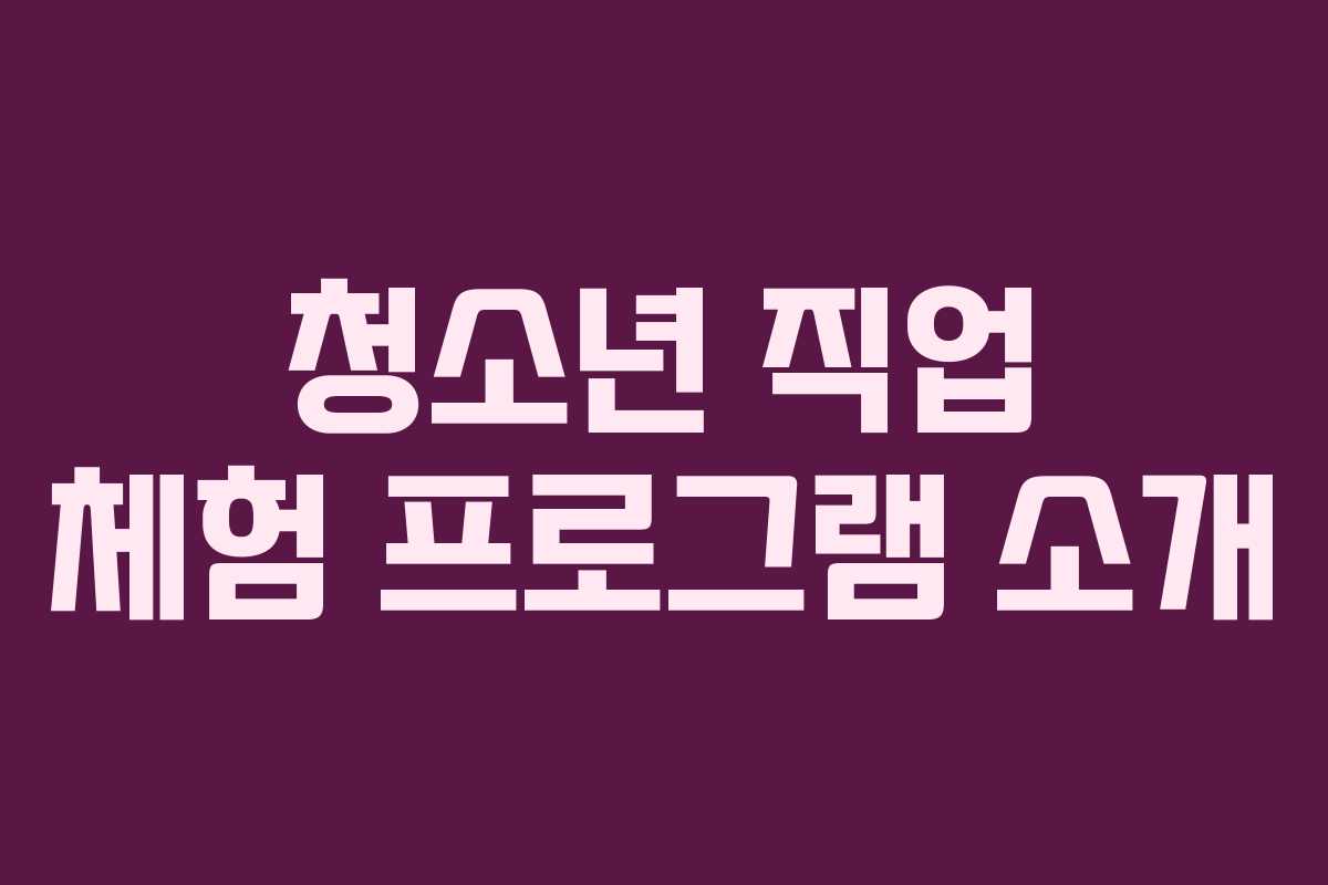 청소년 직업 체험 프로그램 소개