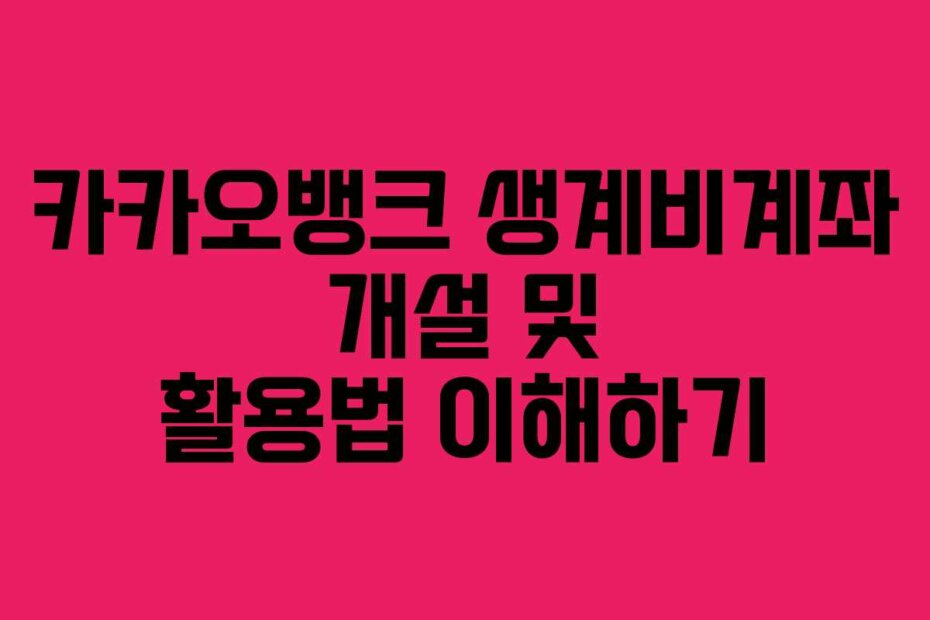 카카오뱅크 생계비계좌 개설 및 활용법 이해하기