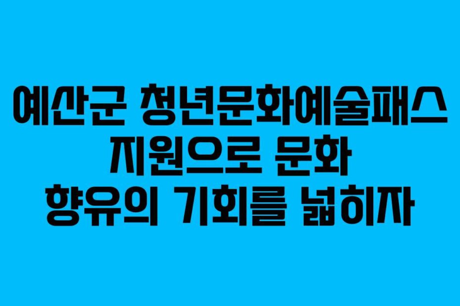 예산군 청년문화예술패스 지원으로 문화 향유의 기회를 넓히자