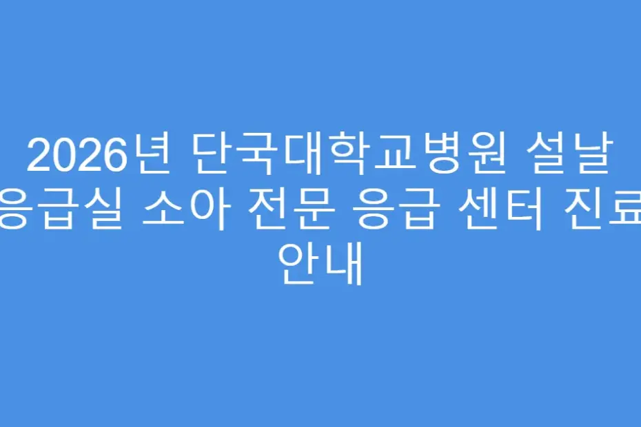 2026년 단국대학교병원 설날 응급실 소아 전문 응급 센터 진료 안내