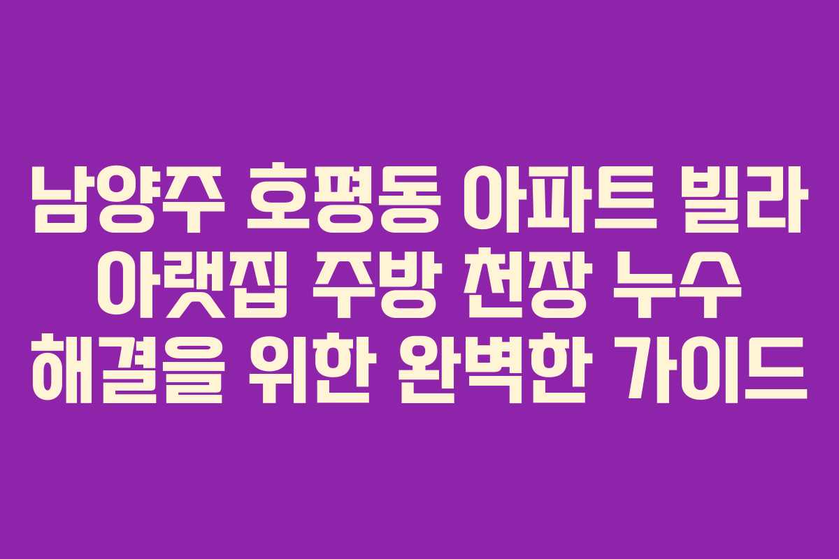 남양주 호평동 아파트 빌라 아랫집 주방 천장 누수 해결을 위한 완벽한 가이드