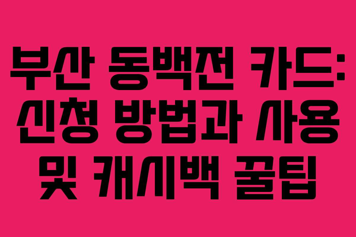 부산 동백전 카드: 신청 방법과 사용 및 캐시백 꿀팁
