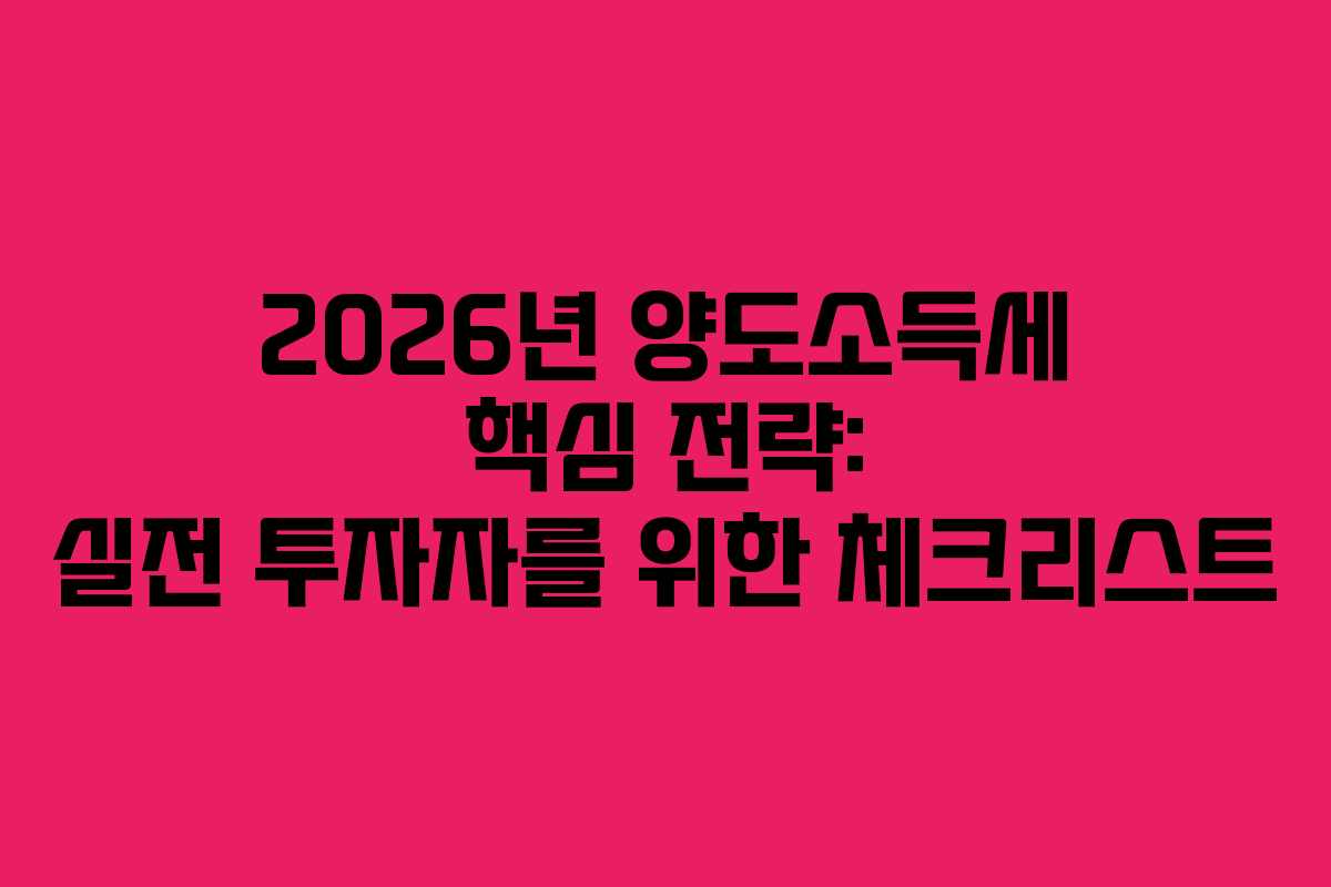 2026년 양도소득세 핵심 전략: 실전 투자자를 위한 체크리스트