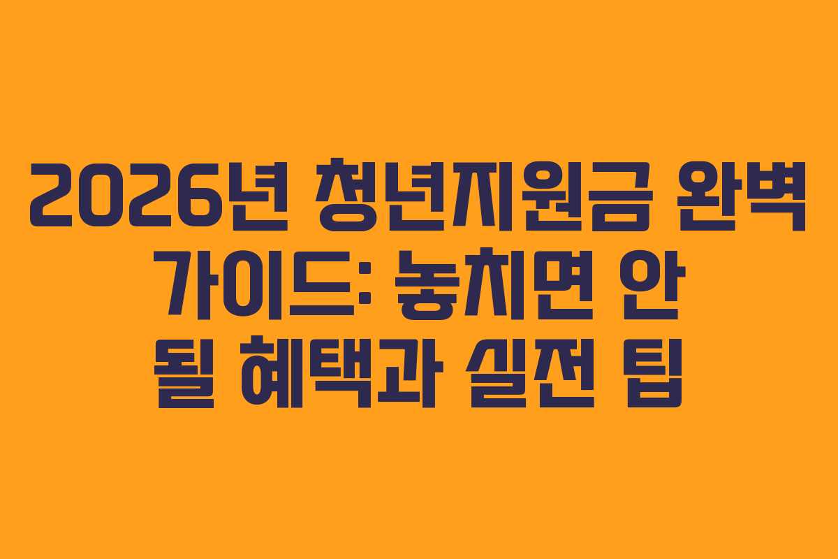 2026년 청년지원금 완벽 가이드: 놓치면 안 될 혜택과 실전 팁