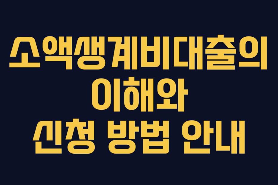 소액생계비대출의 이해와 신청 방법 안내