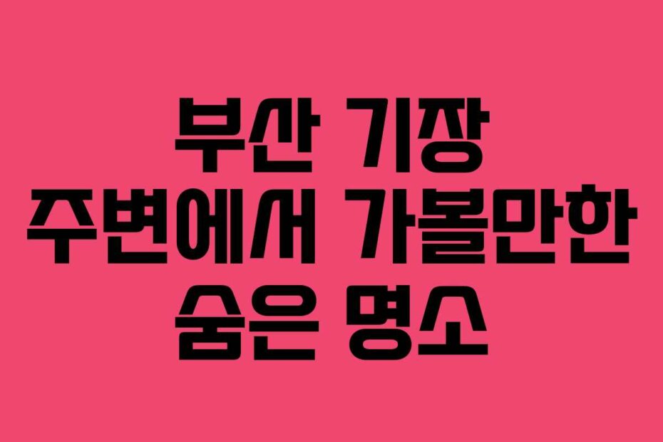 부산 기장 주변에서 가볼만한 숨은 명소